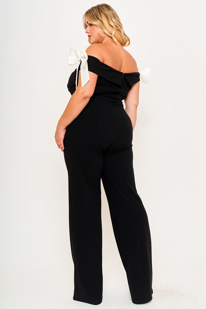 Plus Size Night Out Jumpsuit - Color Contrast Off The Shoulder Plus Size Jumpsuit