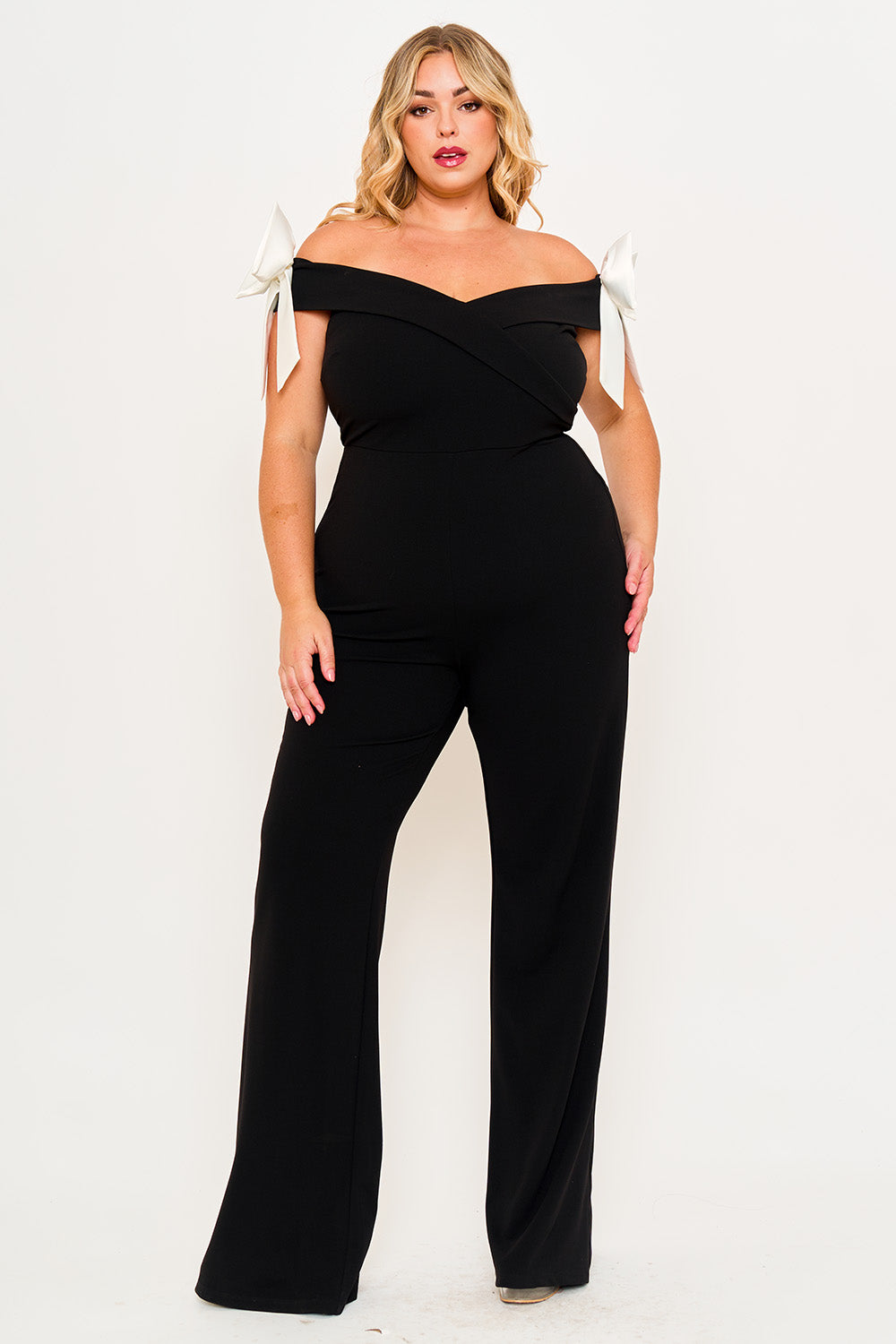 Plus Size Night Out Jumpsuit - Color Contrast Off The Shoulder Plus Size Jumpsuit