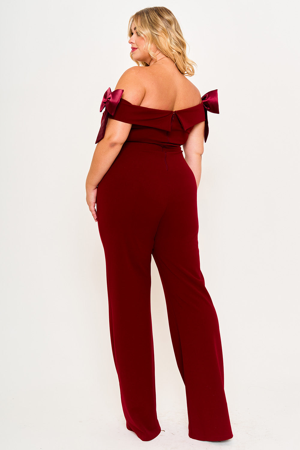 Plus Size Night Out Jumpsuit - Color Contrast Off The Shoulder Plus Size Jumpsuit