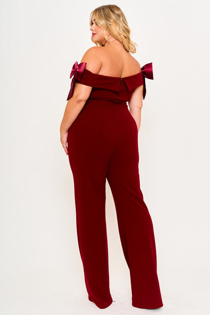 Plus Size Night Out Jumpsuit - Color Contrast Off The Shoulder Plus Size Jumpsuit