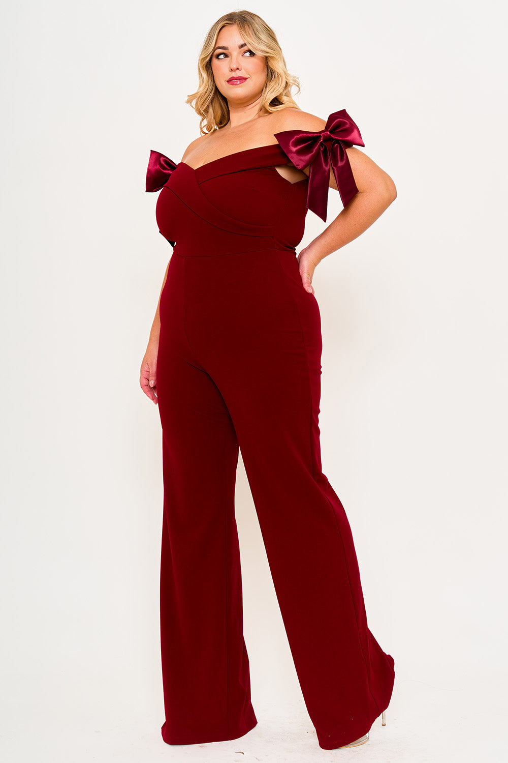 Plus Size Night Out Jumpsuit - Color Contrast Off The Shoulder Plus Size Jumpsuit
