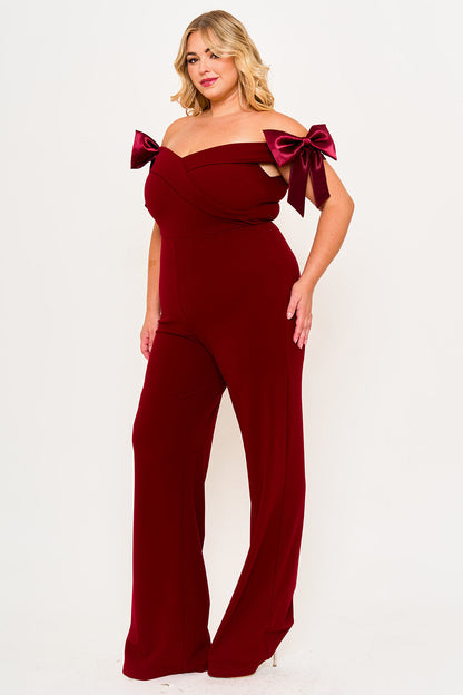Plus Size Night Out Jumpsuit - Color Contrast Off The Shoulder Plus Size Jumpsuit