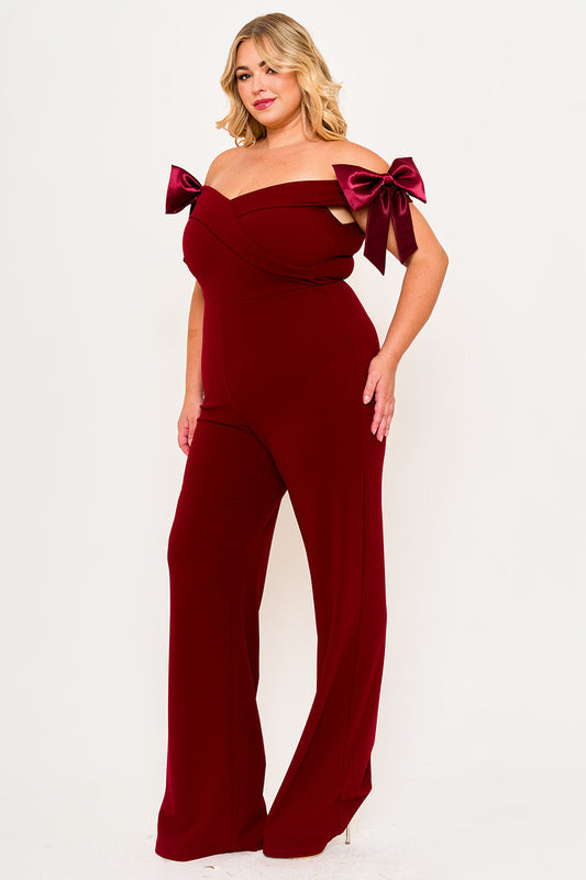Plus Size Night Out Jumpsuit - Color Contrast Off The Shoulder Plus Size Jumpsuit