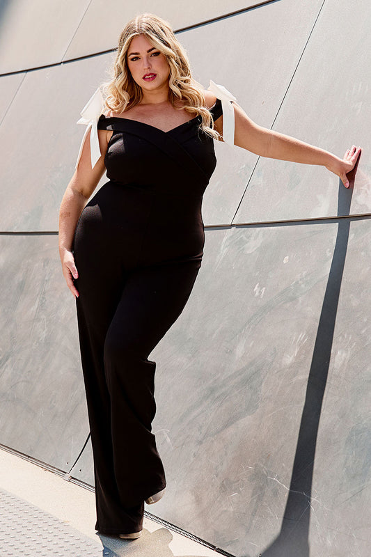 Plus Size Night Out Jumpsuit - Color Contrast Off The Shoulder Plus Size Jumpsuit