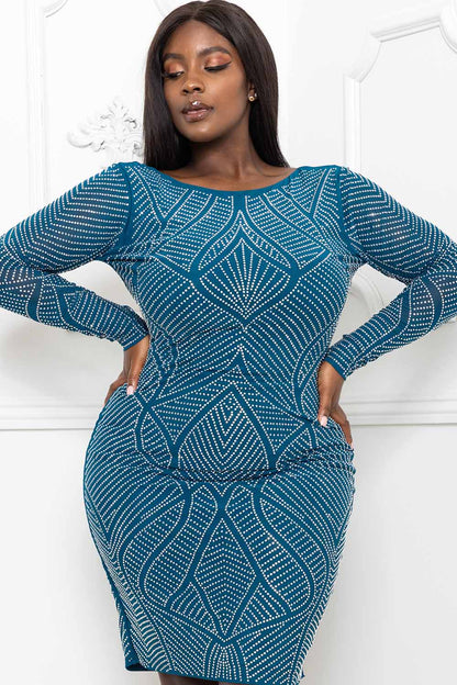 Symphony Dress - Rhinestone Front And Back Plus Size Night Out Midi Dress