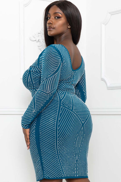 Symphony Dress - Rhinestone Front And Back Plus Size Night Out Midi Dress