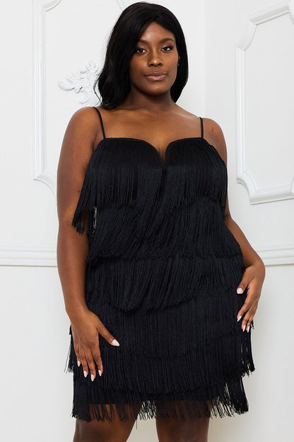 Plus Size Night Out Symphony Dress - Layered Fringe Mini Dress