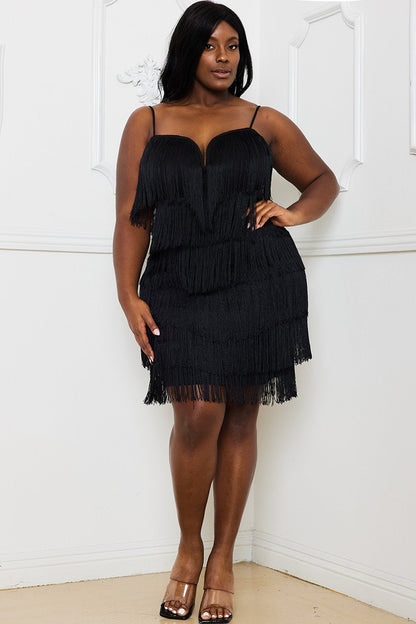 Plus Size Night Out Symphony Dress - Layered Fringe Mini Dress