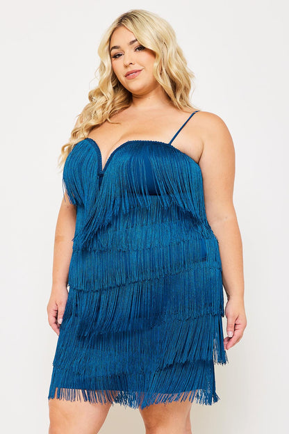 Plus Size Night Out Symphony Dress - Layered Fringe Mini Dress