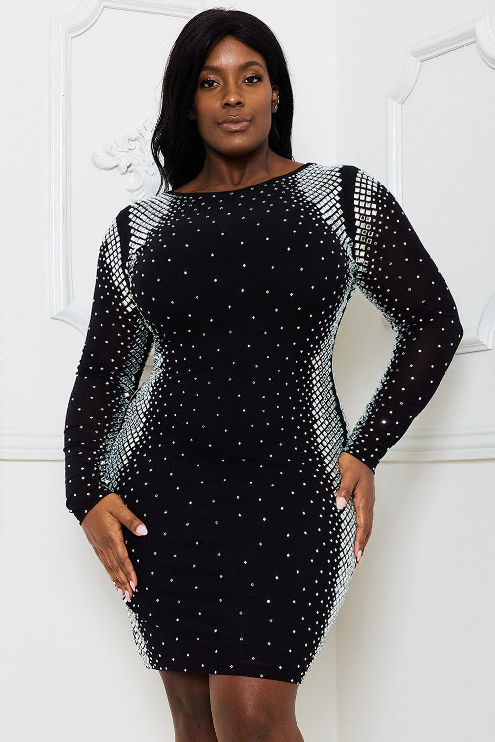 Symphony Dress - Square And Rhinestone Mesh Mini Dress