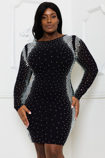 Symphony Dress - Square And Rhinestone Mesh Mini Dress
