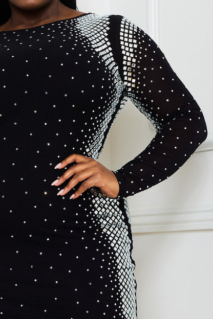 Symphony Dress - Square And Rhinestone Mesh Mini Dress