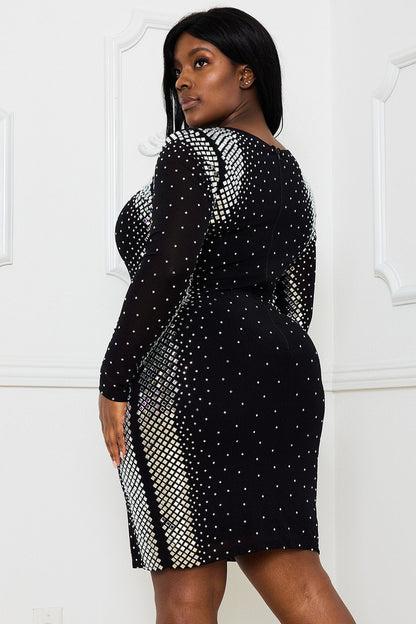 Symphony Dress - Square And Rhinestone Mesh Mini Dress