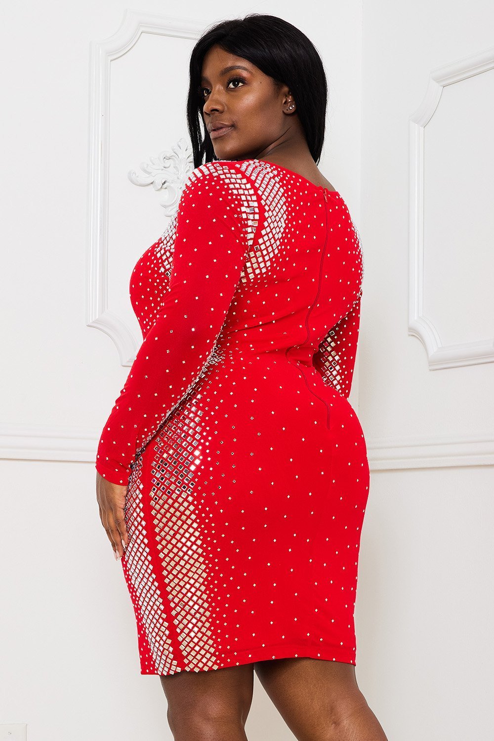 Symphony Dress - Square And Rhinestone Mesh Mini Dress