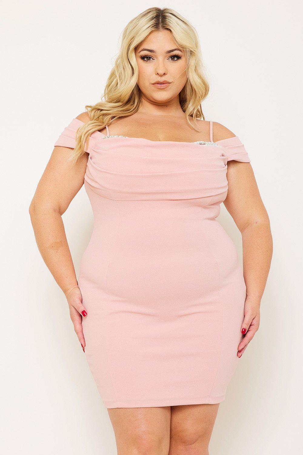 Symphony Dress - Rhinestone Trim Plus Size Night Out  Mini Dress