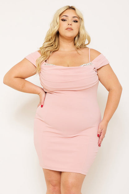 Symphony Dress - Rhinestone Trim Plus Size Night Out  Mini Dress