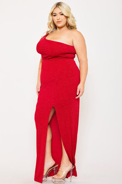 Symphony Dress - Glitter One Shoulder Plus Size Maxi Dress