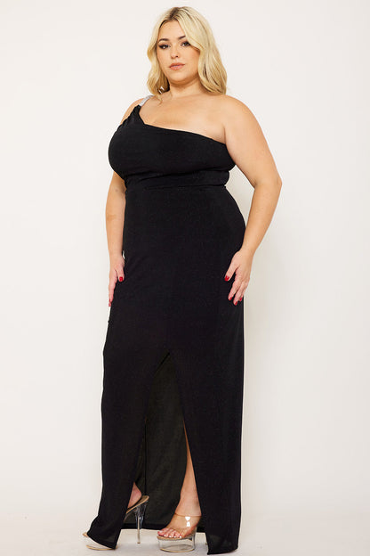 Symphony Dress - Glitter One Shoulder Plus Size Maxi Dress