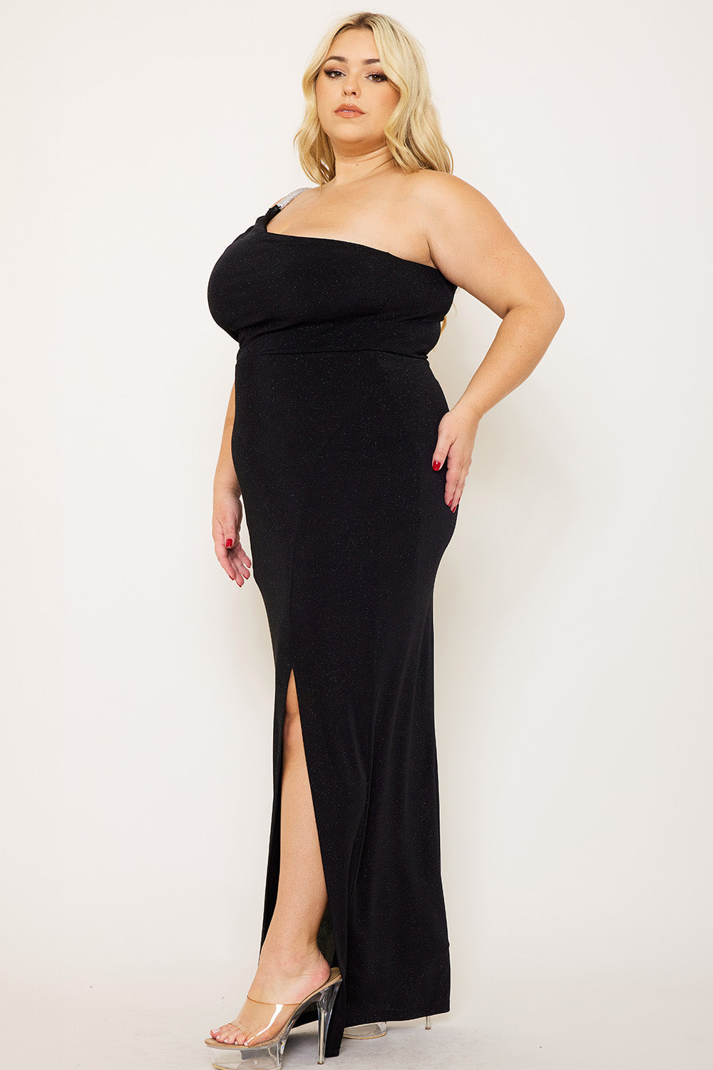 Symphony Dress - Glitter One Shoulder Plus Size Maxi Dress