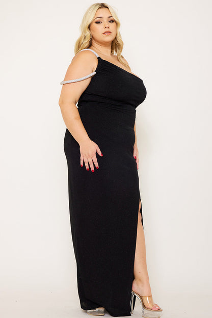 Symphony Dress - Glitter One Shoulder Plus Size Maxi Dress