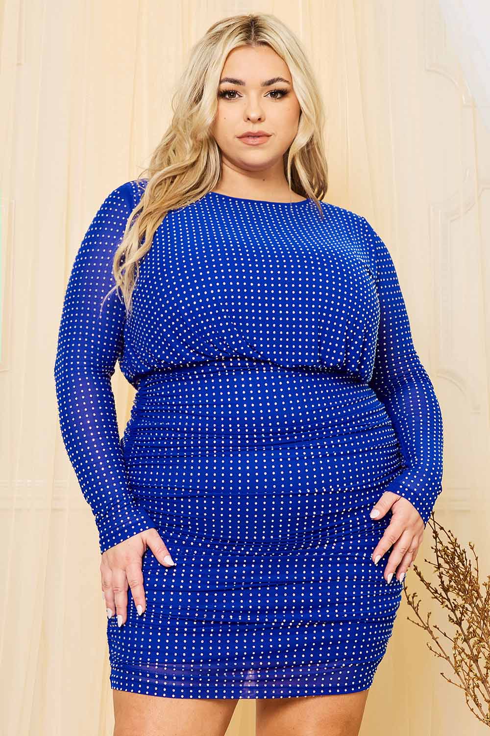 Symphony Dress - Rhinestone Round Neck Plus Size Night Out Mini Dress