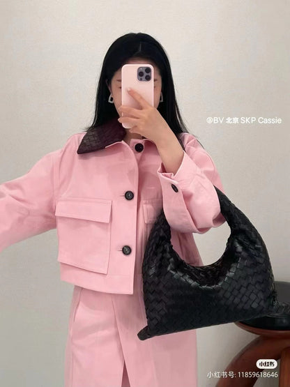 BV Twin Jacket in Camelia Pink Cotton and Lambskin