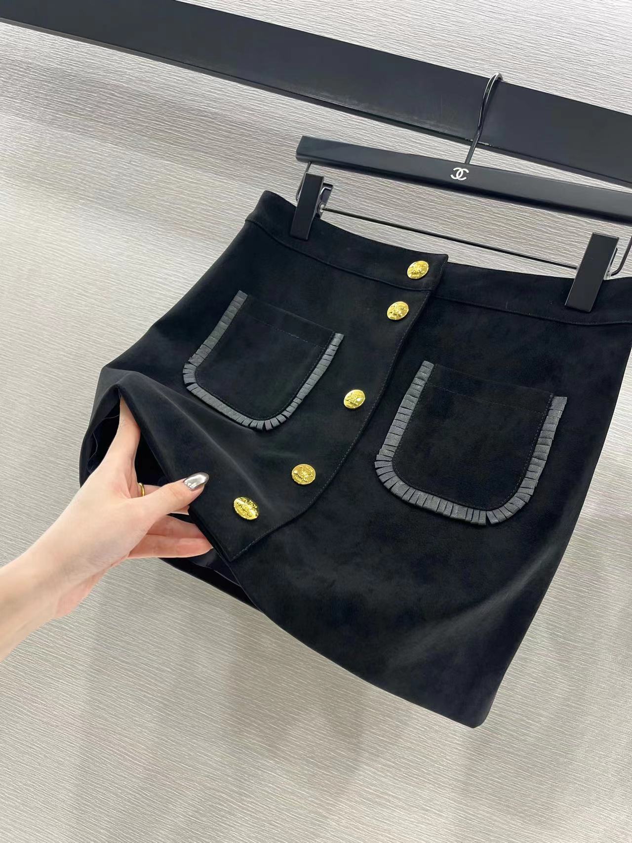 Celine Straight Blouson Jacket and Skirt in Black Suede
