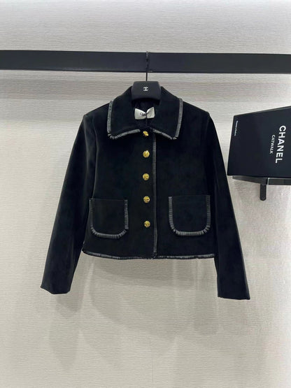 Celine Straight Blouson Jacket and Skirt in Black Suede
