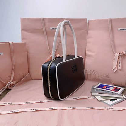 Miu Miu Beau Tote Bag Black Leather Gold-Tone Hardware