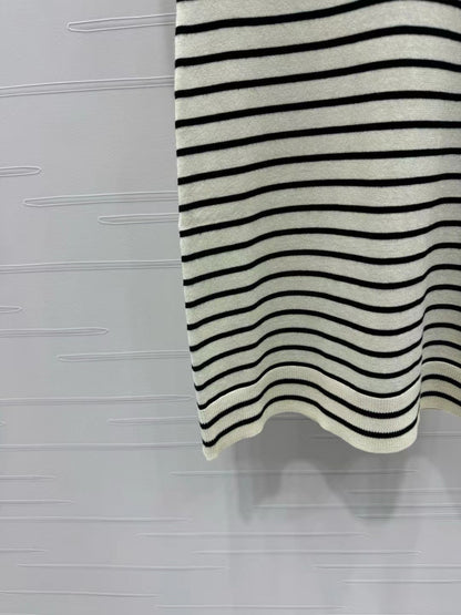 Triomphe Striped Mini Dress Black White Crocheted Cotton