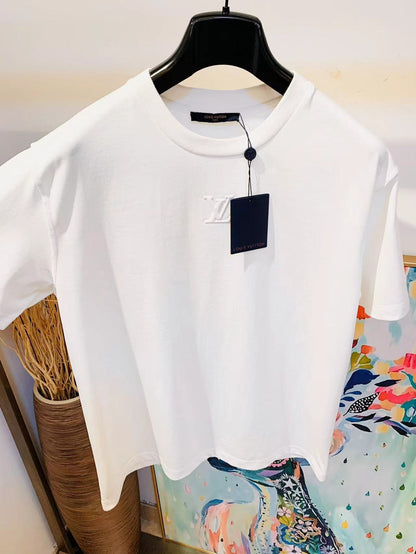 LV White Logo T-Shirt White Cotton
