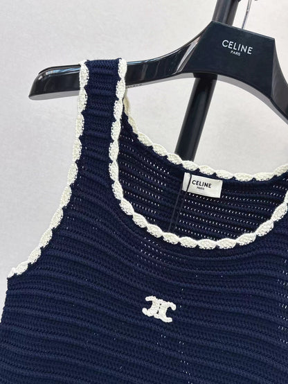 Celine Vest Dress Blue White Cotton