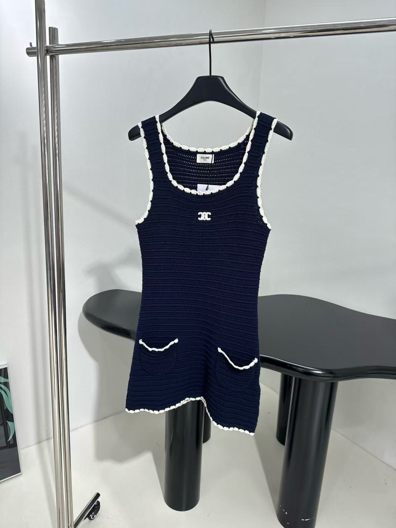 Celine Vest Dress Blue mix White Knited Wool