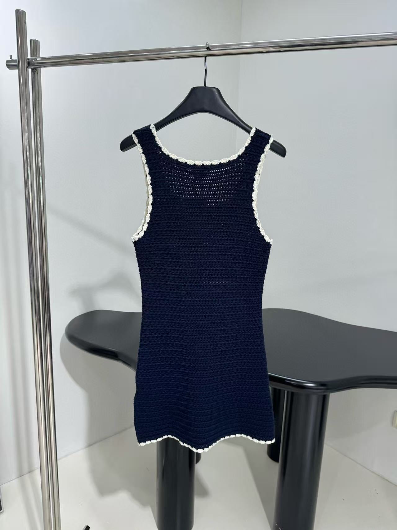Celine Vest Dress Blue mix White Knited Wool