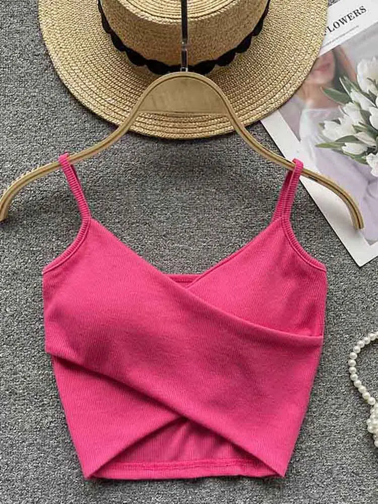  Irregular Casual Sport Camisole Women Strap Design Solid Fashion 2025 Y2K Elegant Ladies Chic Slim Tank Tops