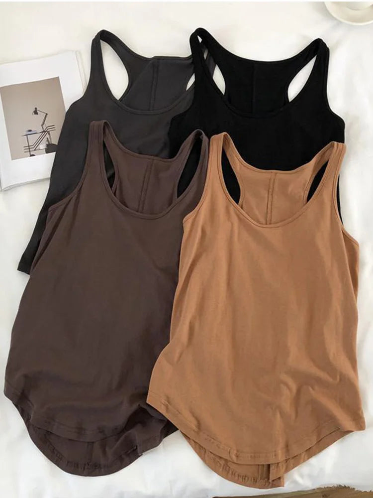 Camisetas sin mangas irregulares de verano con cuello redondo, camiseta negra informal sin mangas, top básico holgado de color sólido, camiseta deportiva para mujer