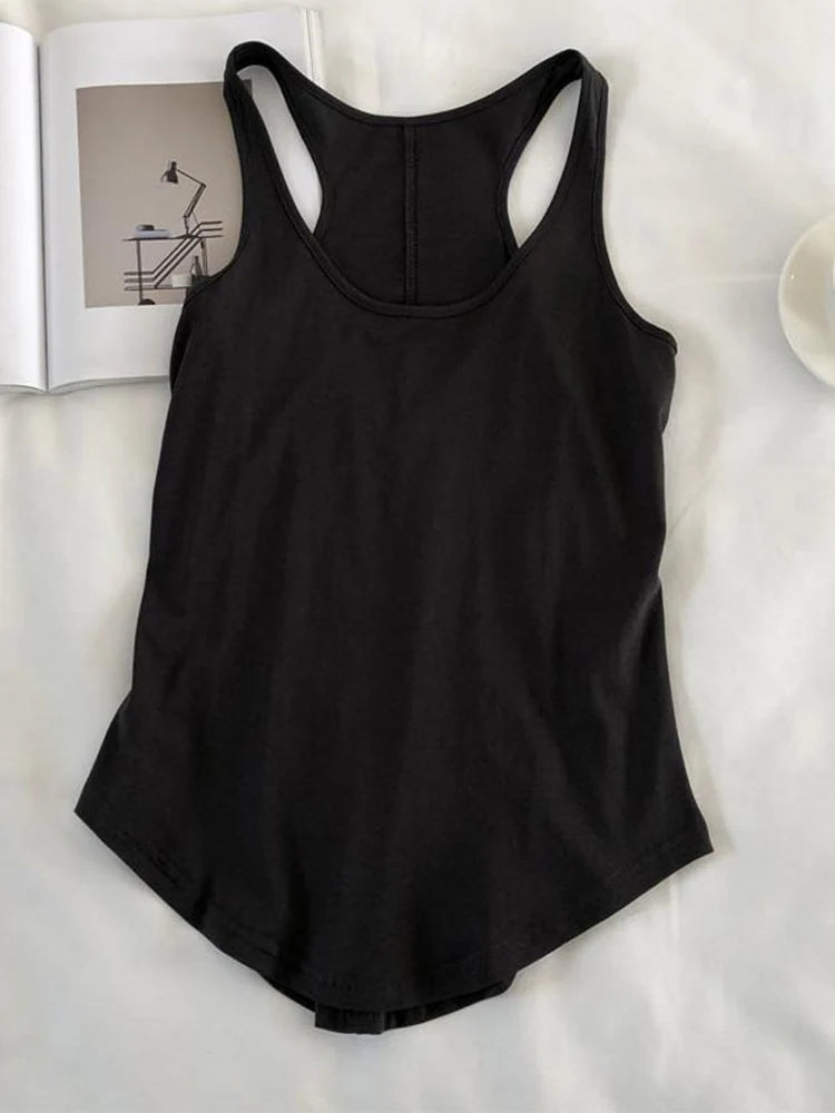 Camisetas sin mangas irregulares de verano con cuello redondo, camiseta negra informal sin mangas, top básico holgado de color sólido, camiseta deportiva para mujer