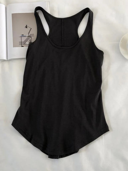 Camisetas sin mangas irregulares de verano con cuello redondo, camiseta negra informal sin mangas, top básico holgado de color sólido, camiseta deportiva para mujer