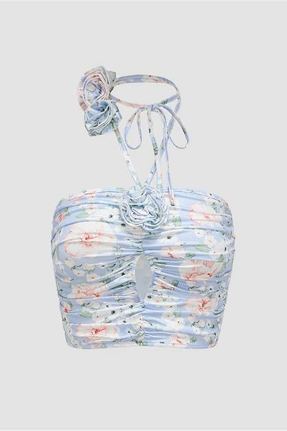 Top floral con cuello halter y espalda descubierta 