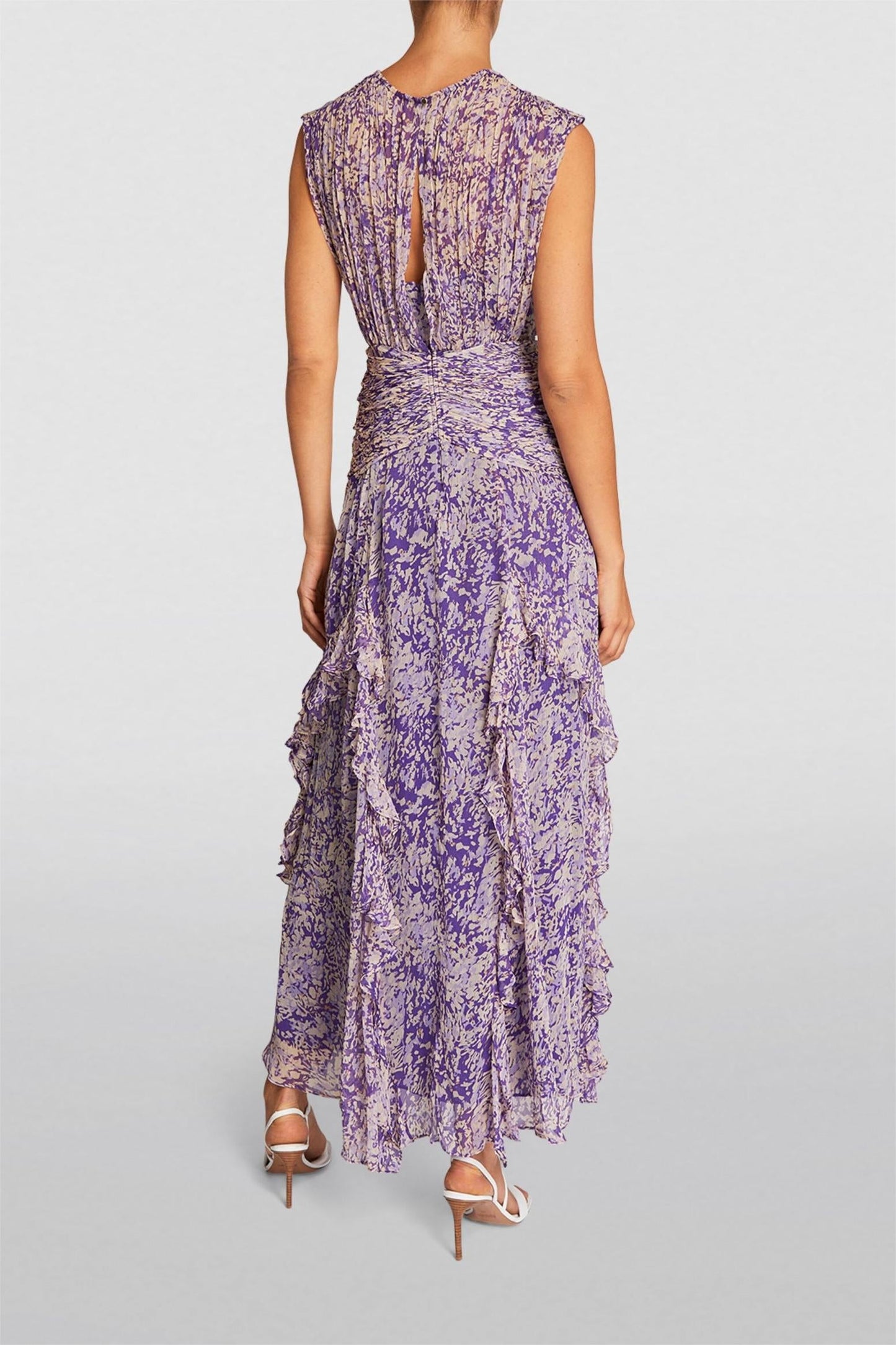 Vestido midi floral sin mangas con cuello redondo 