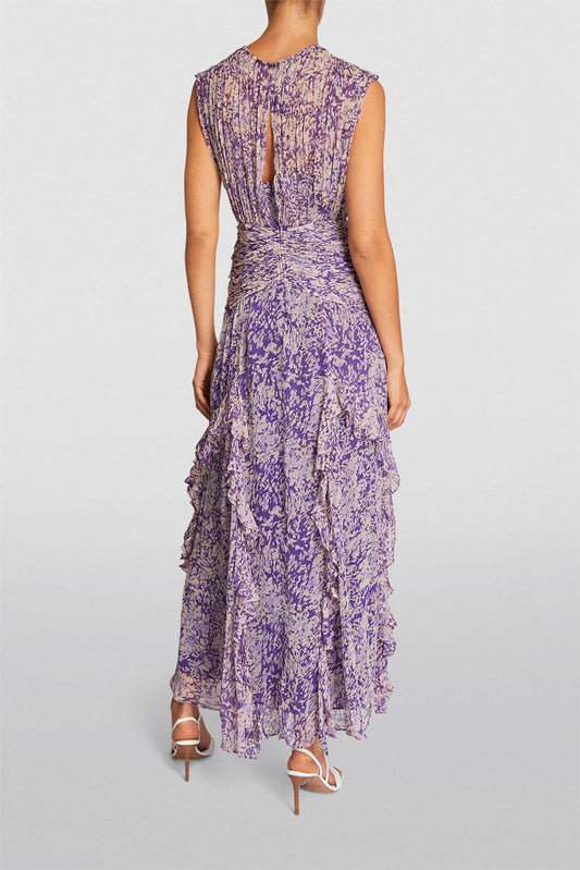 Vestido midi floral sin mangas con cuello redondo 