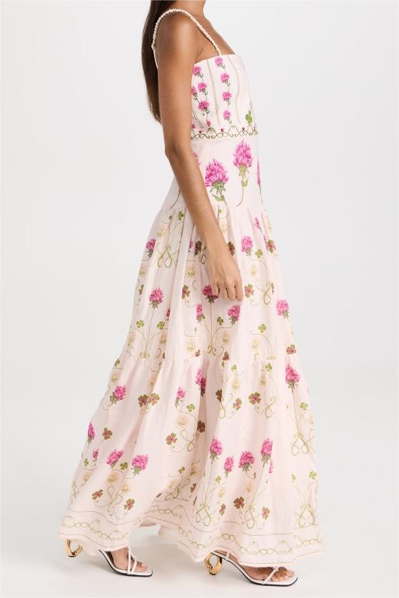 Vestido midi de cintura cónica con estampado floral 