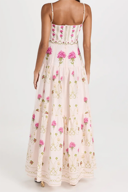 Vestido midi de cintura cónica con estampado floral 