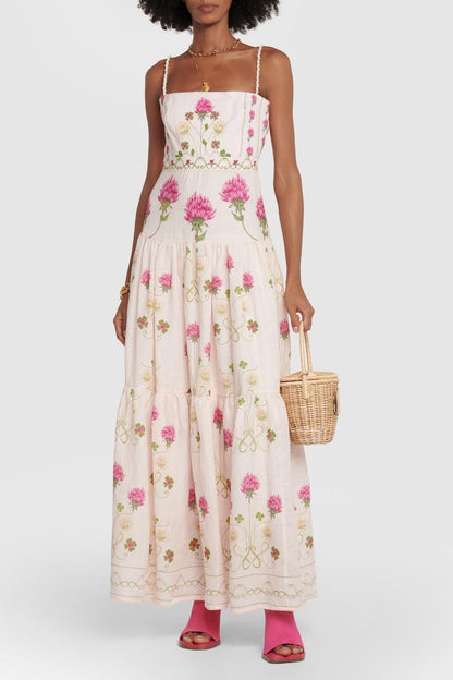 Vestido midi de cintura cónica con estampado floral 