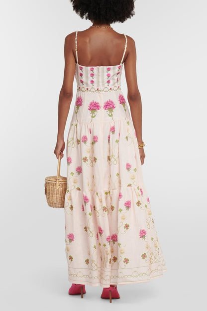 Vestido midi de cintura cónica con estampado floral 