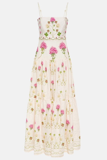 Vestido midi de cintura cónica con estampado floral 