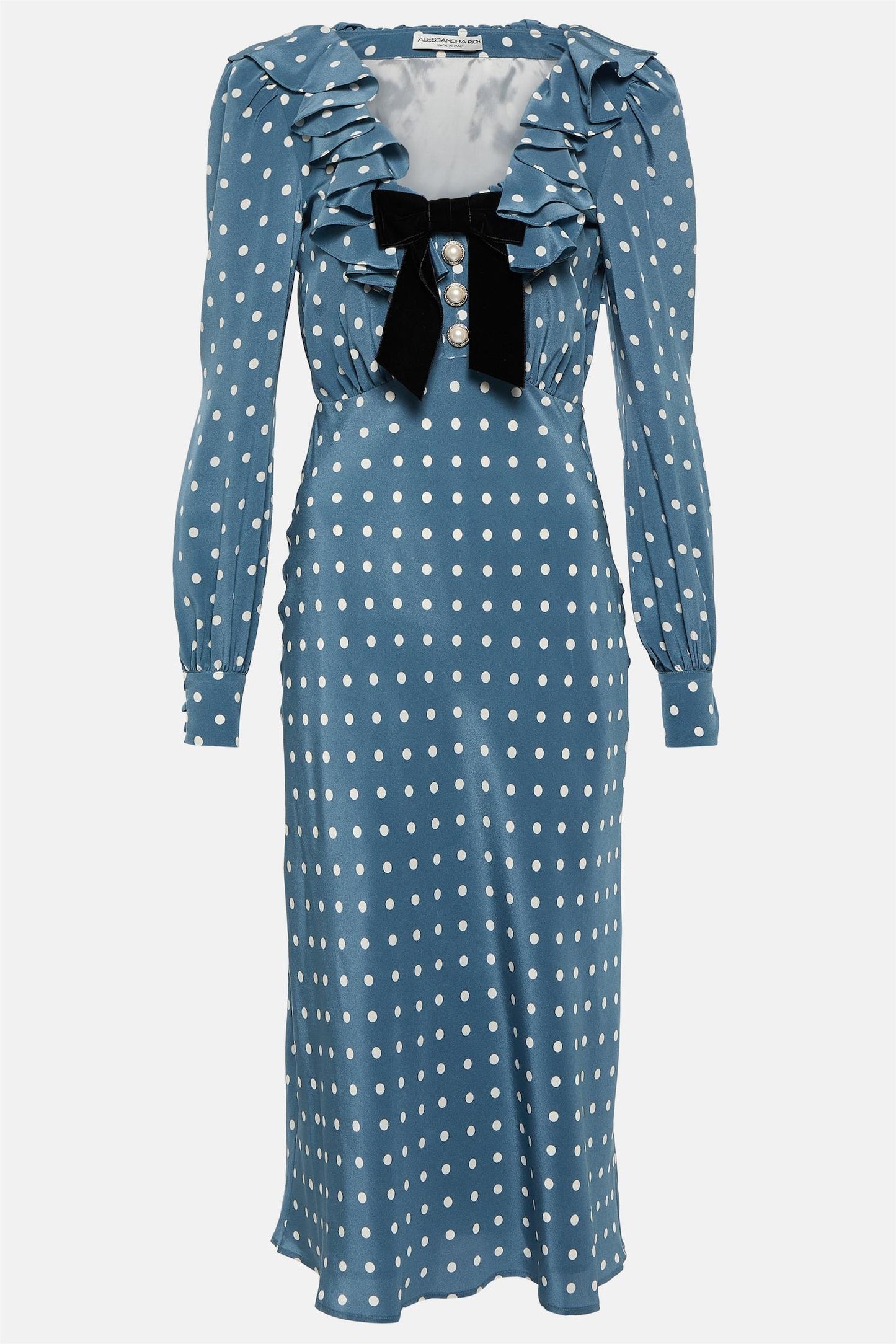 Vestido midi de manga larga con cuello en V 