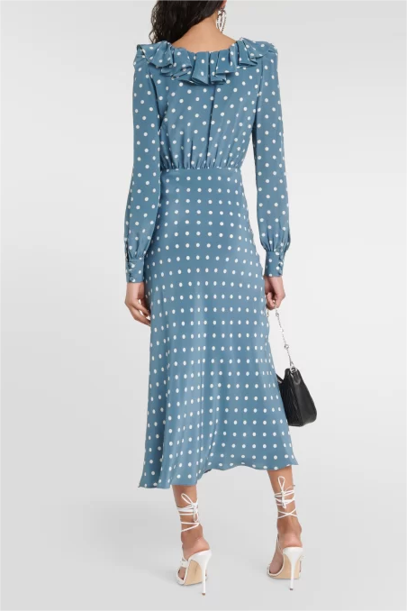 Vestido midi de manga larga con cuello en V 