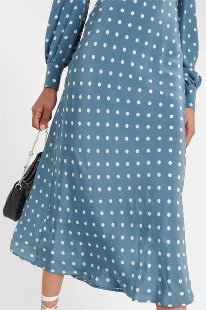 Vestido midi de manga larga con cuello en V 