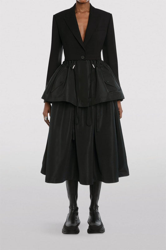 Drawstring Ruffle Hem Blazer Black